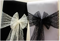 Black and White Lace Chair Bow with Rose
